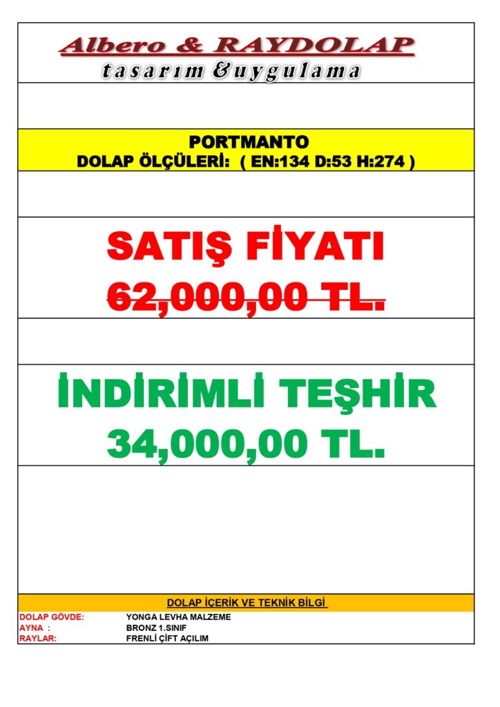 134 cm portmanto raydolap