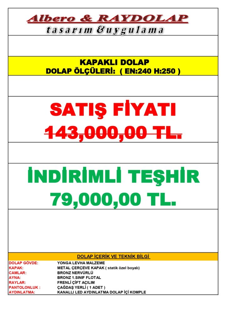 240 cm cam kapakli dolap